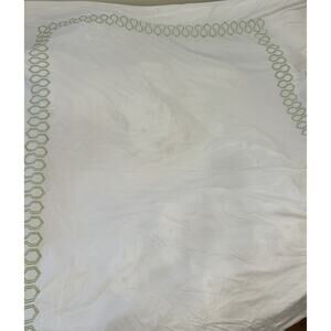 Michael Kors White Cotton Full Queen Duvet Cover Light Green Embroidered Boarder